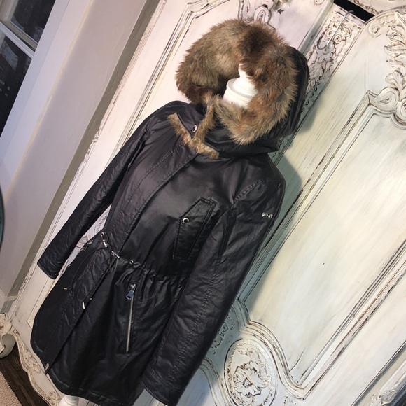 Marc New York by Andrew Mark Black Moisture Shed Faux Fur Lined Hoodie Jacket - Picture 3 of 16